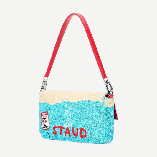 Staud Timmy Convertible Shoulder Bag in Great White, stylish purse with a sleek design, featuring a shoulder strap and modern look.