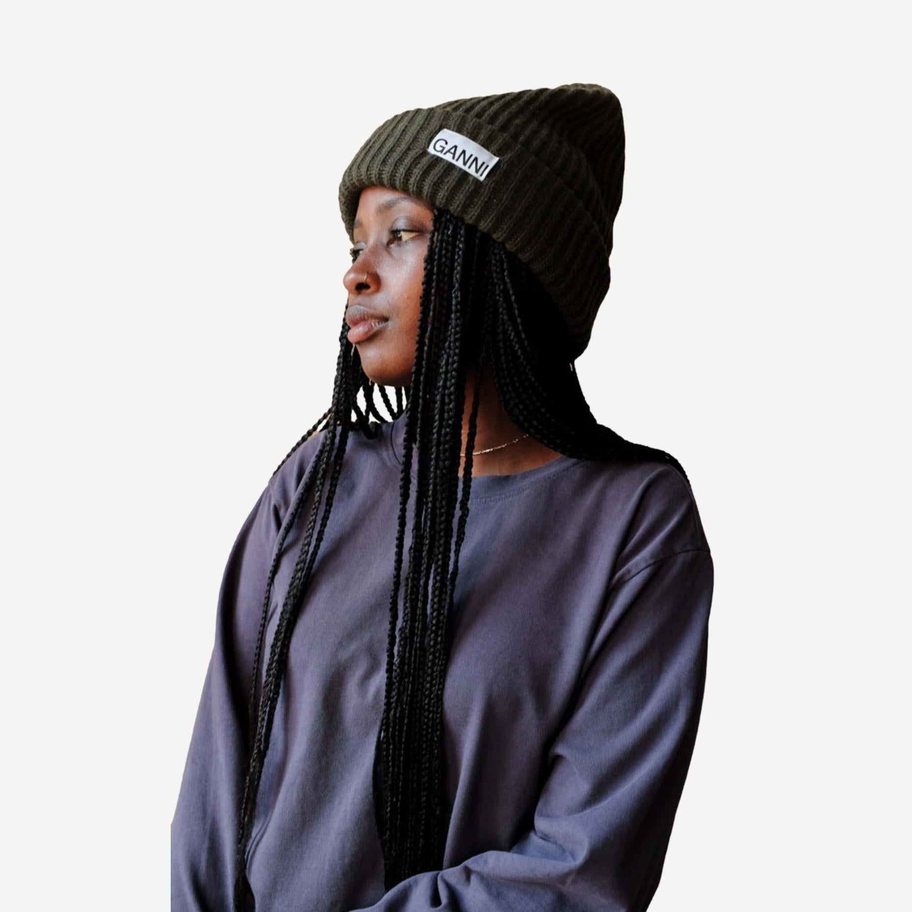 Ganni Light Structured Rib Knit Beanie Brown | BSTN Store