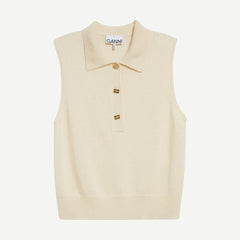 Sleeveless Polo Cashmere Blend - Alabaster - Galvanic.co