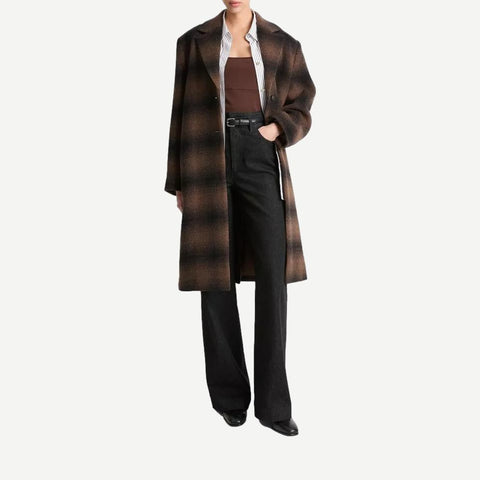 Shadow Plaid Car Coat - Walnut - Galvanic.co