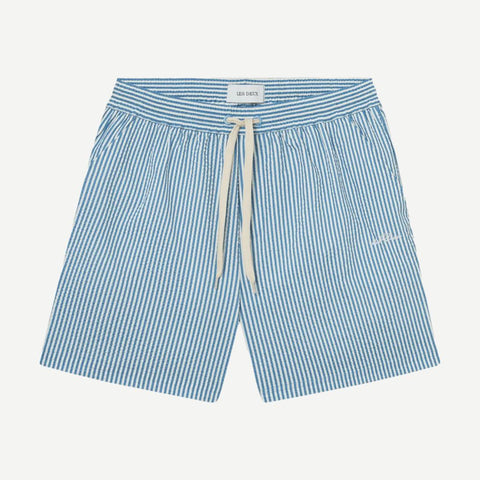 Stan Stripe Seersucker Swim Shorts - Blue/Light Ivory - Galvanic.co