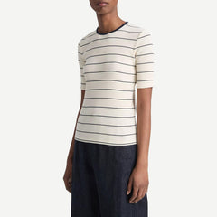 Rib Stripe Elbow Sleeve Crew - Flaxen/Deep Lake - Galvanic.co