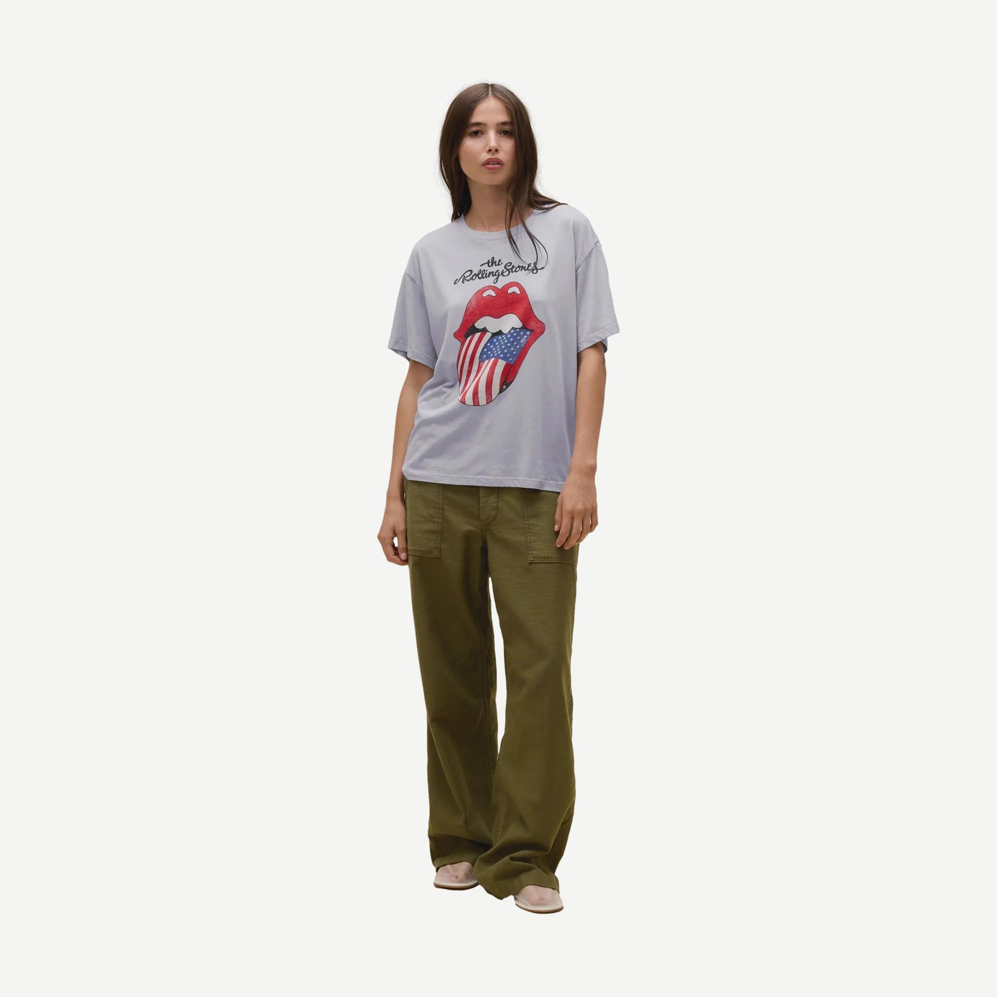 Rolling Stones Flag Tongue Burnout BF Tee - Skyway Blue - Galvanic.co