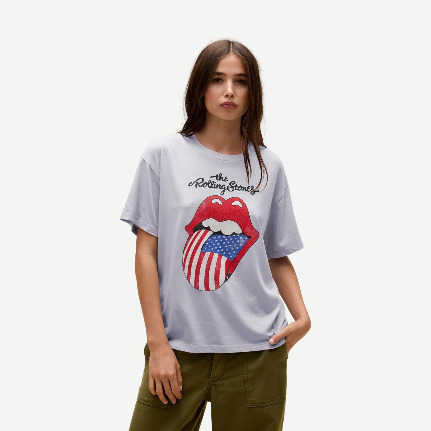 Rolling Stones Flag Tongue Burnout BF Tee - Skyway Blue - Galvanic.co