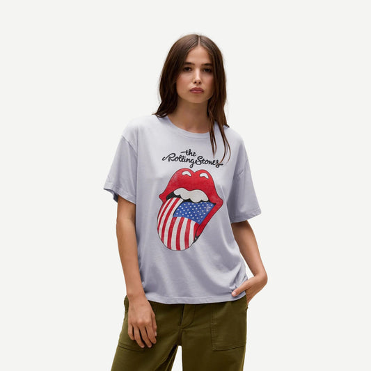 Rolling Stones Flag Tongue Burnout BF Tee - Skyway Blue - Galvanic.co