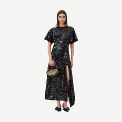 Velvet Sequins Long Dress - Black - Galvanic.co