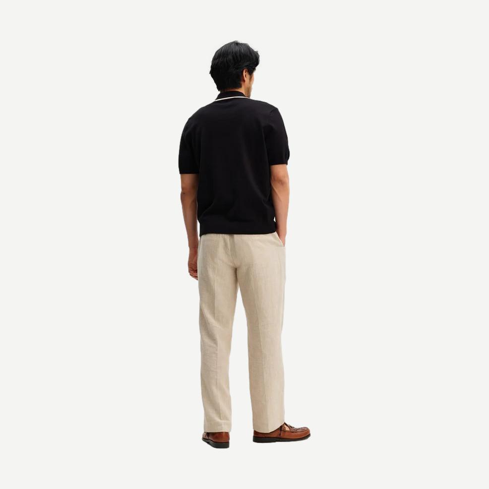 Wax London Tellaro SS shirt with retro embroidery, black and ecru color, showcasing detailed stitching and classic design.