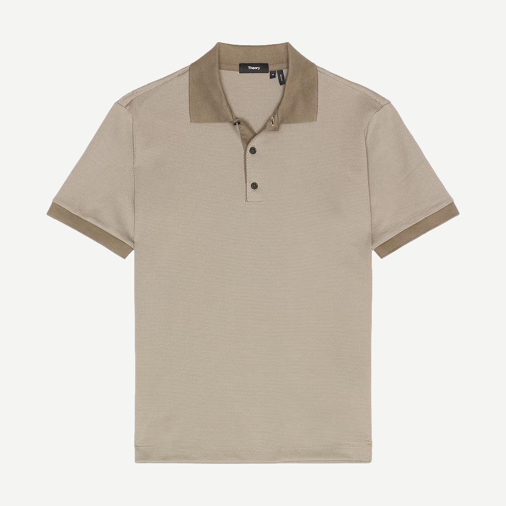 Theory Geo Polo in Mod Jacquard fabric, featuring a colorful multi-patterned design, with a classic polo shirt fit.