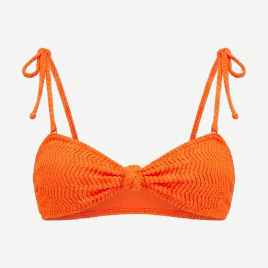 Solid and Striped Ember Top swimwear in Habanero, featuring a stylish tie-front design and vibrant orange color.