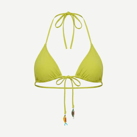 Solid and Striped Iris Top swimwear in guava color, featuring a stylish bikini top with adjustable straps and vibrant design.