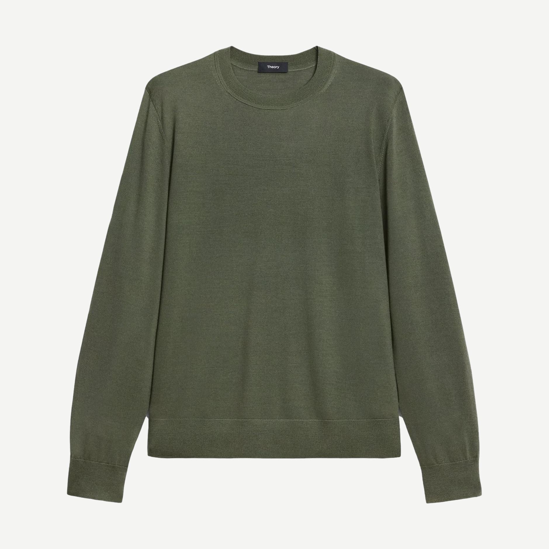 Light Ivy crewneck sweater in regal wool by Theory, featuring a classic fit and soft textured fabric.