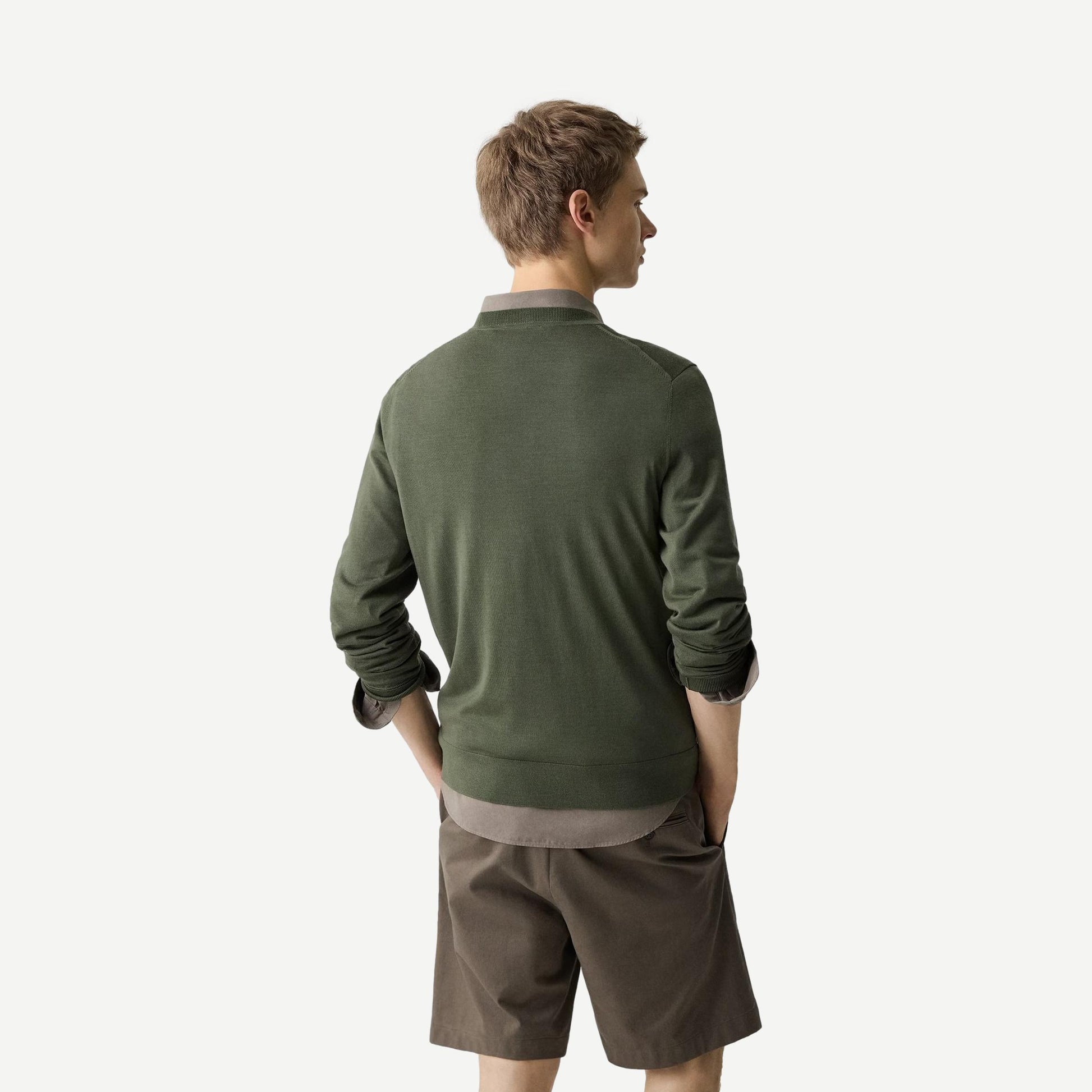 Light Ivy crewneck sweater in regal wool by Theory, featuring a soft knit texture and classic fit.