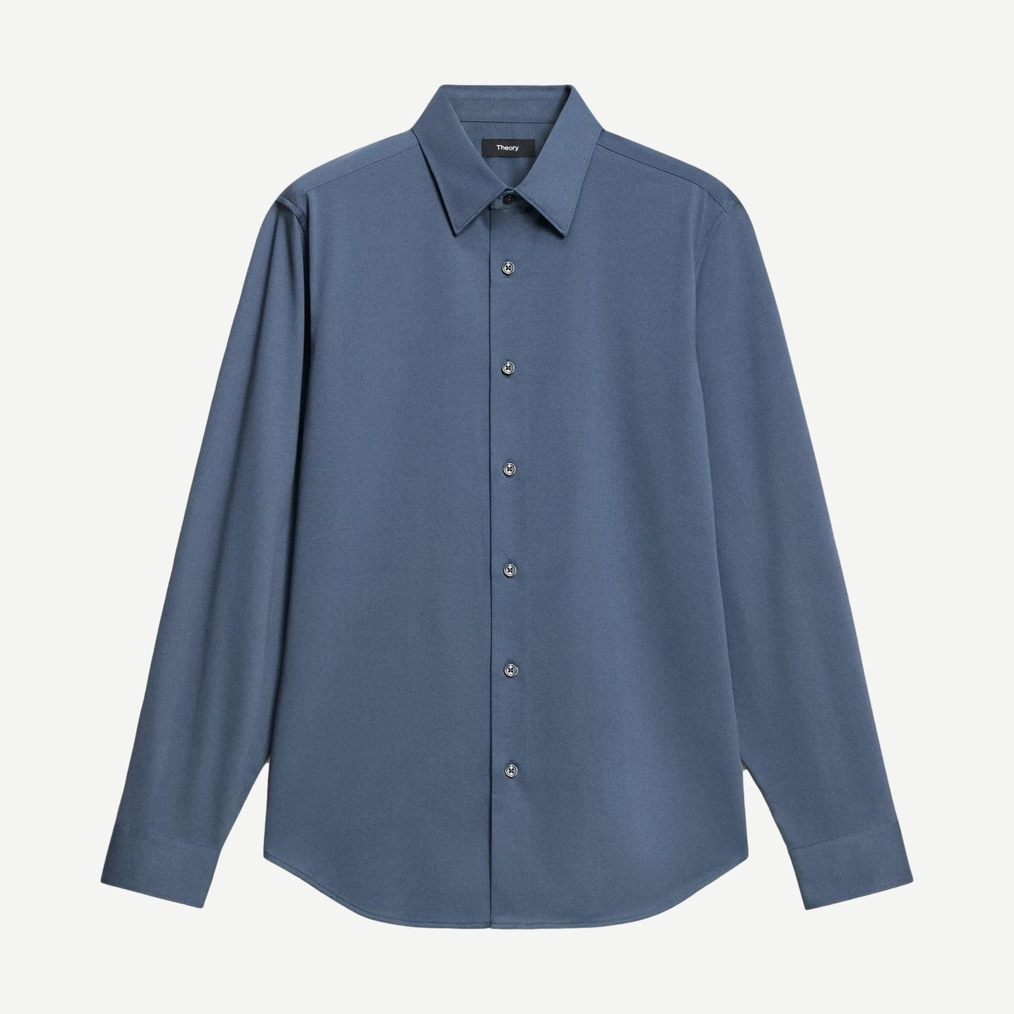 Theory Sylvain Structure Knit shirt in Bering, featuring a textured knit fabric, long sleeves, and a classic fit.