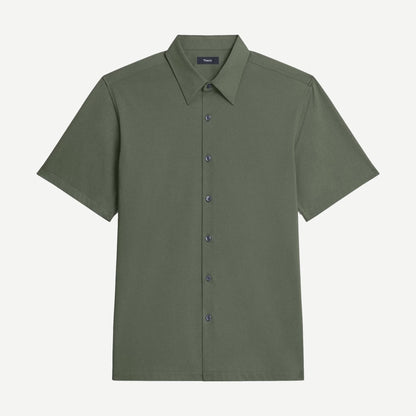 Light Ivy Irving SS shirt by Theory in structure knit fabric, showcasing a casual, stylish shirt with a relaxed fit and textured detail.