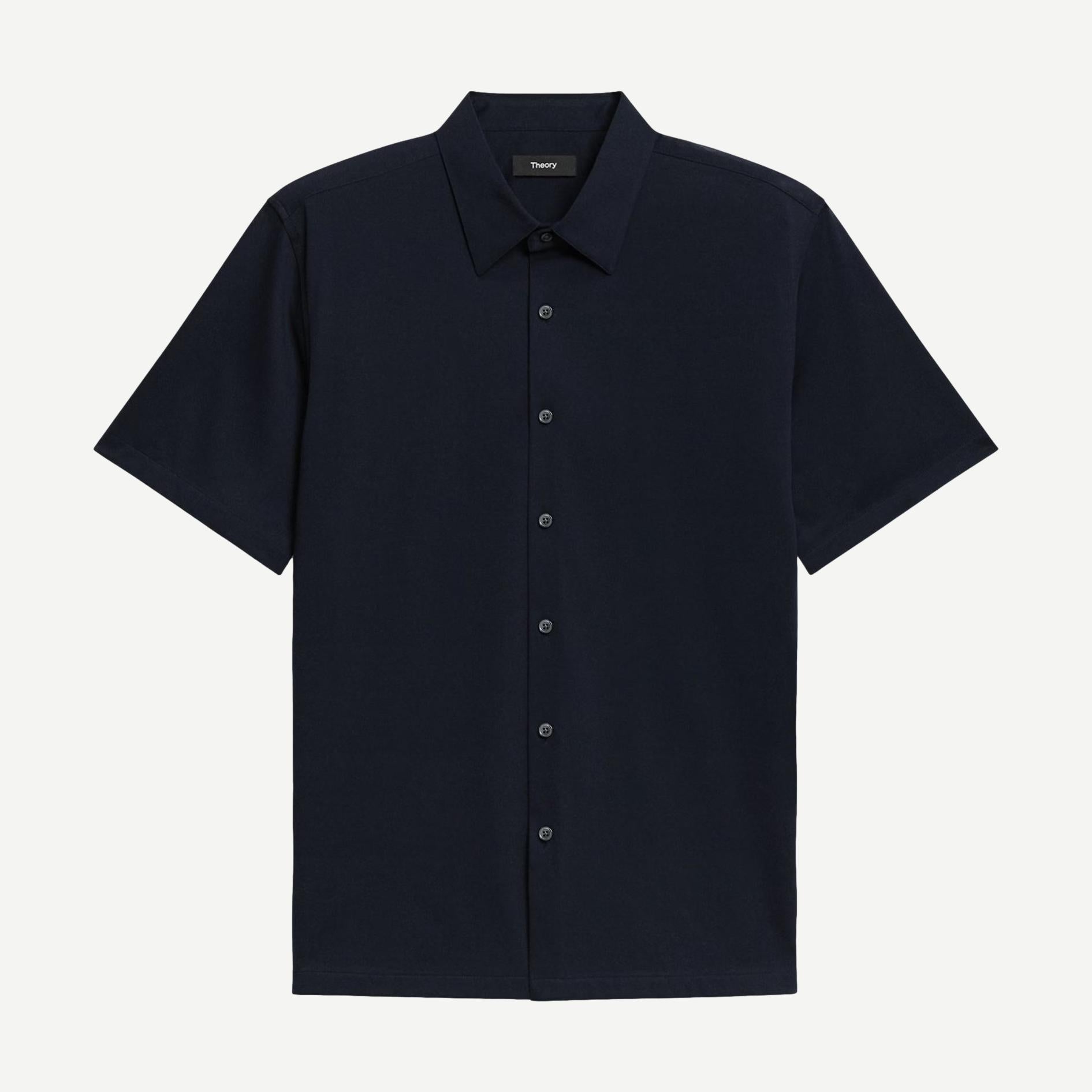 Theory Irving SS shirt in Eclipse Structure Knit, featuring a casual short-sleeve design with textured fabric and clean style.