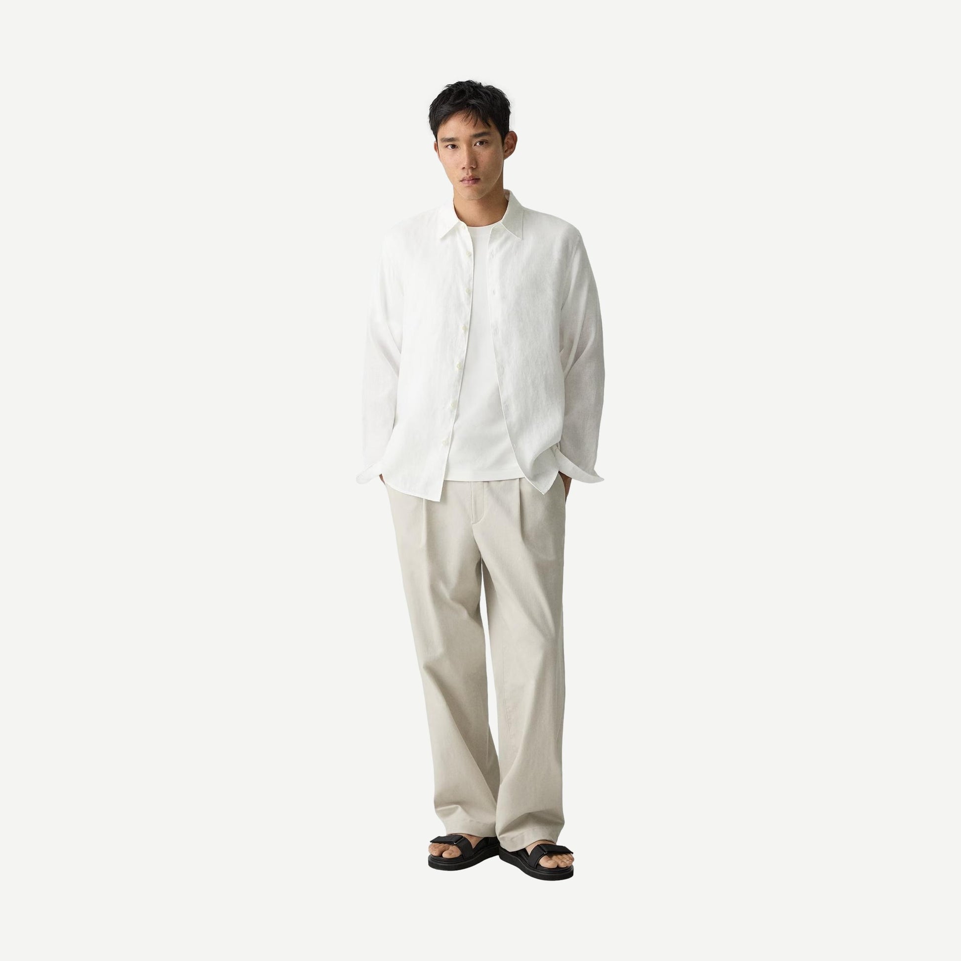 Irving OE Relaxed L/S Button Up - White - Galvanic.co