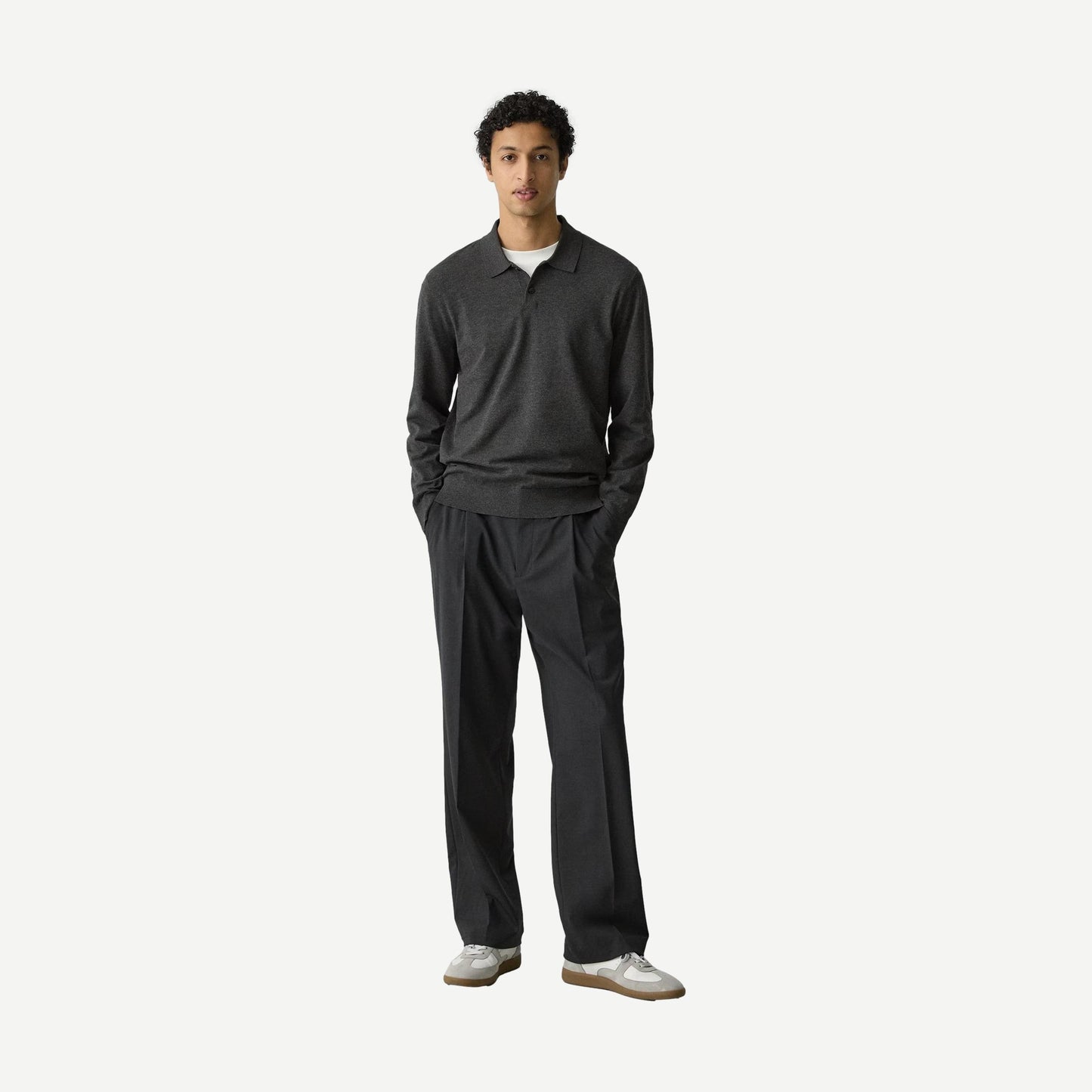 Goris Polo Long Sleeve Shirt - Charcoal Melange