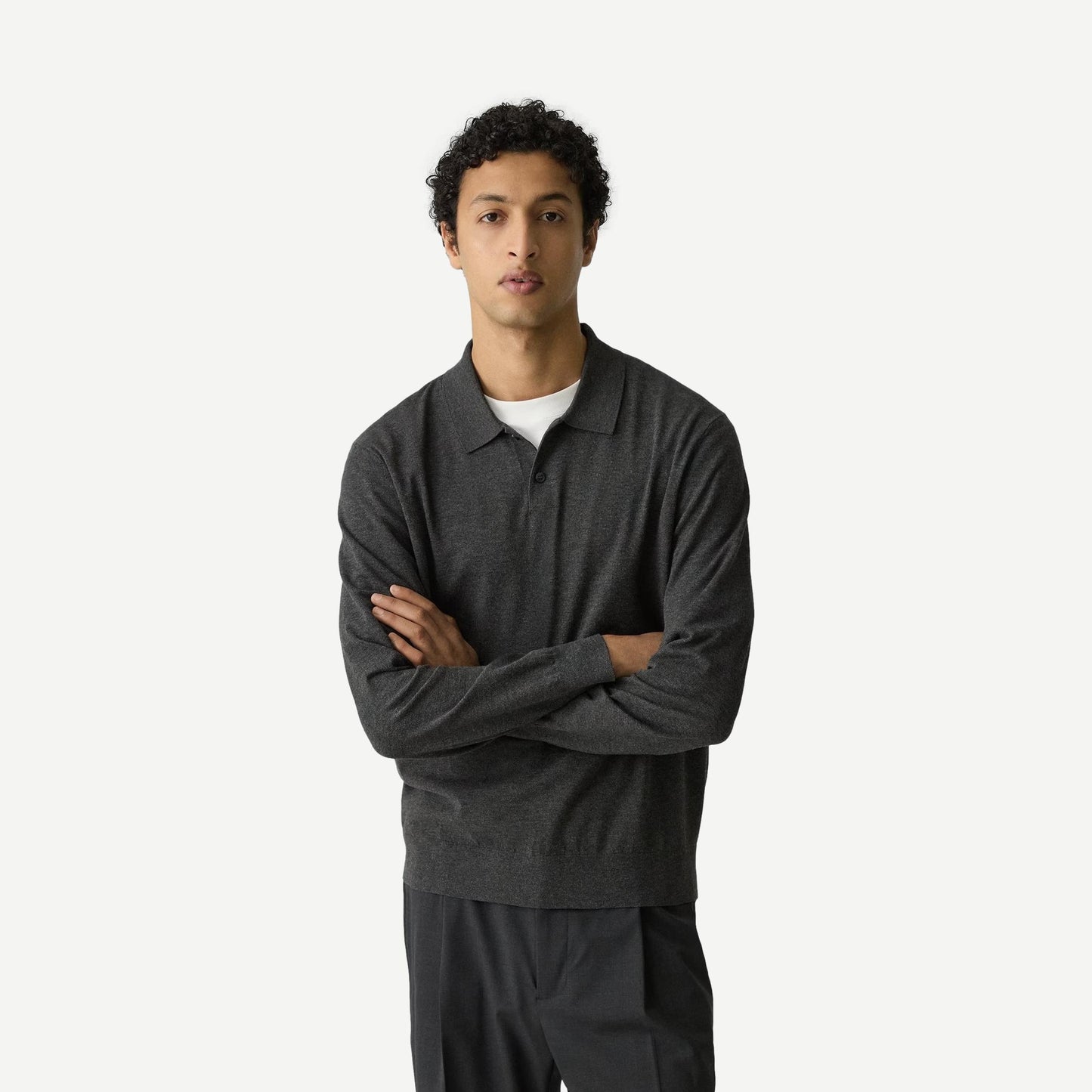 Goris Polo Long Sleeve Shirt - Charcoal Melange