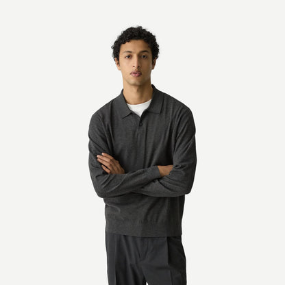 Goris Polo Long Sleeve Shirt - Charcoal Melange