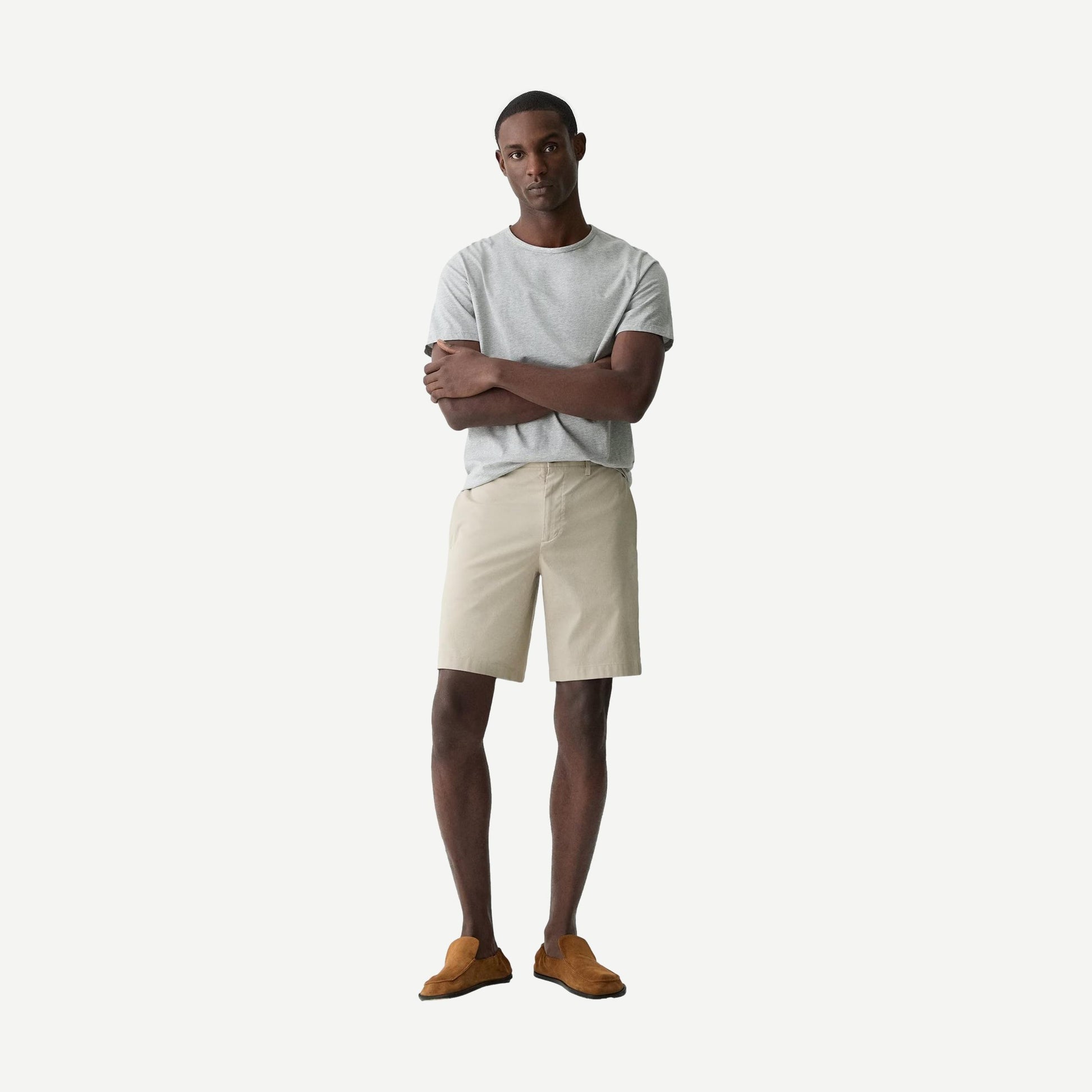Zaine Stretch Cotton Shorts - Earl Grey - Galvanic.co