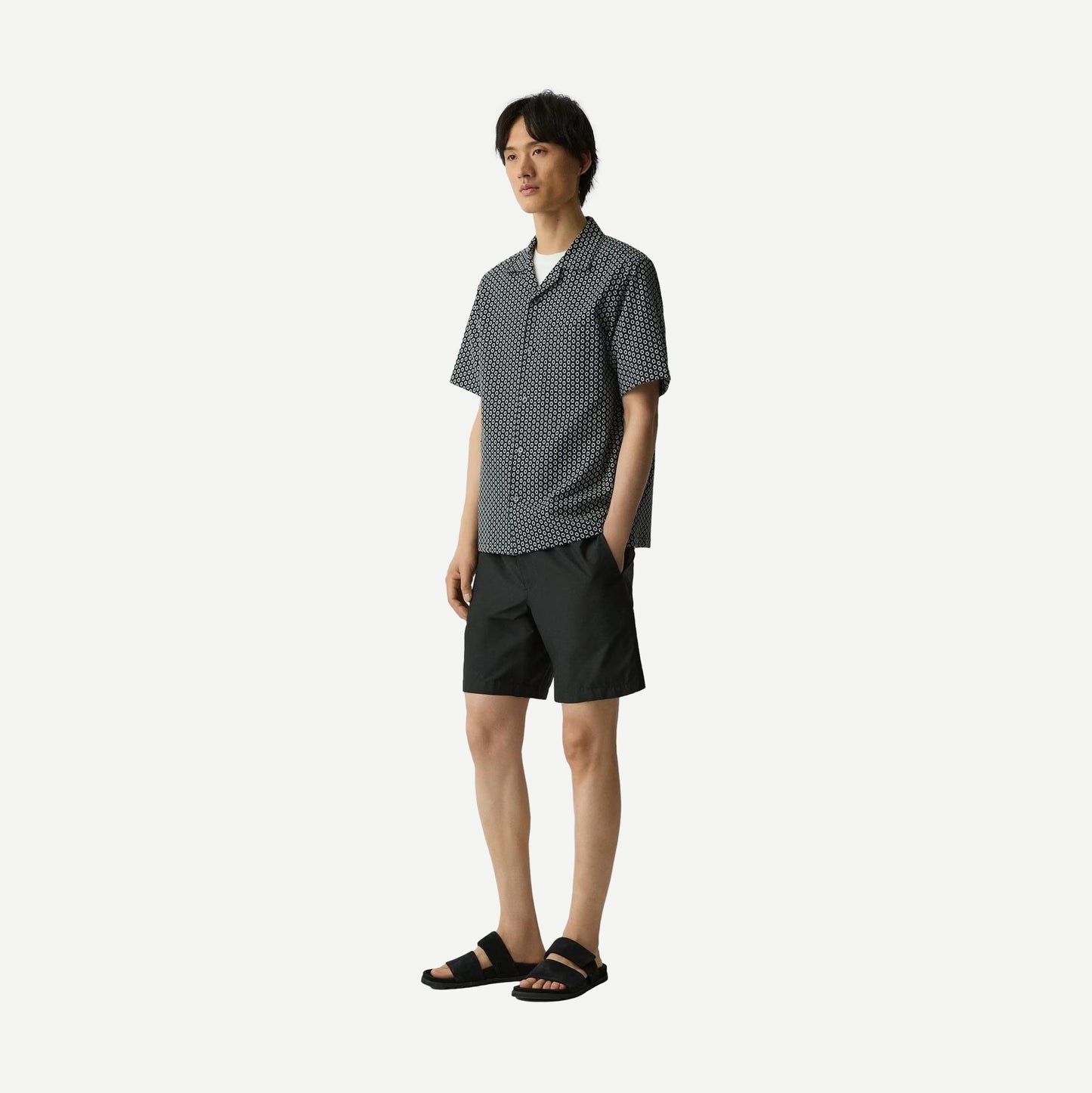 Noll SS Camp Geo Cotton Shirt - Black/White - Galvanic.co