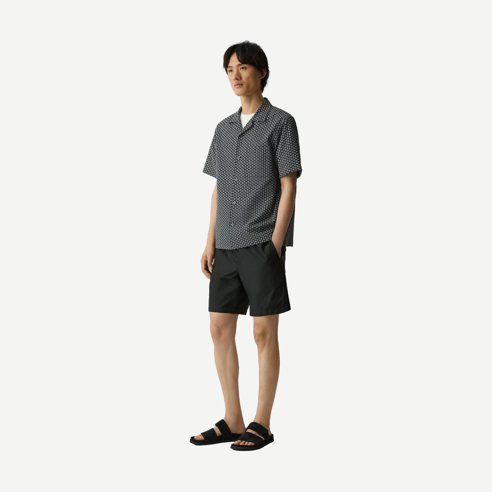 Noll SS Camp Geo Cotton Shirt - Black/White - Galvanic.co