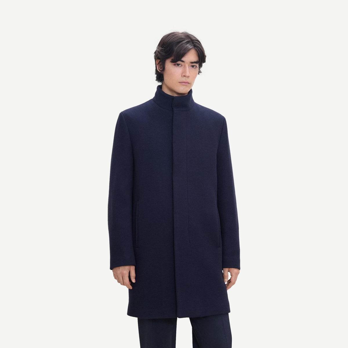 Belvin Textured Wool Blend Coat Melton - Phantom Melange - Galvanic.co