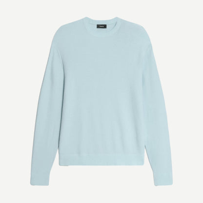 Theory Riland crewneck sweater in Light Ocean Air color, featuring a soft knit fabric and classic fit.