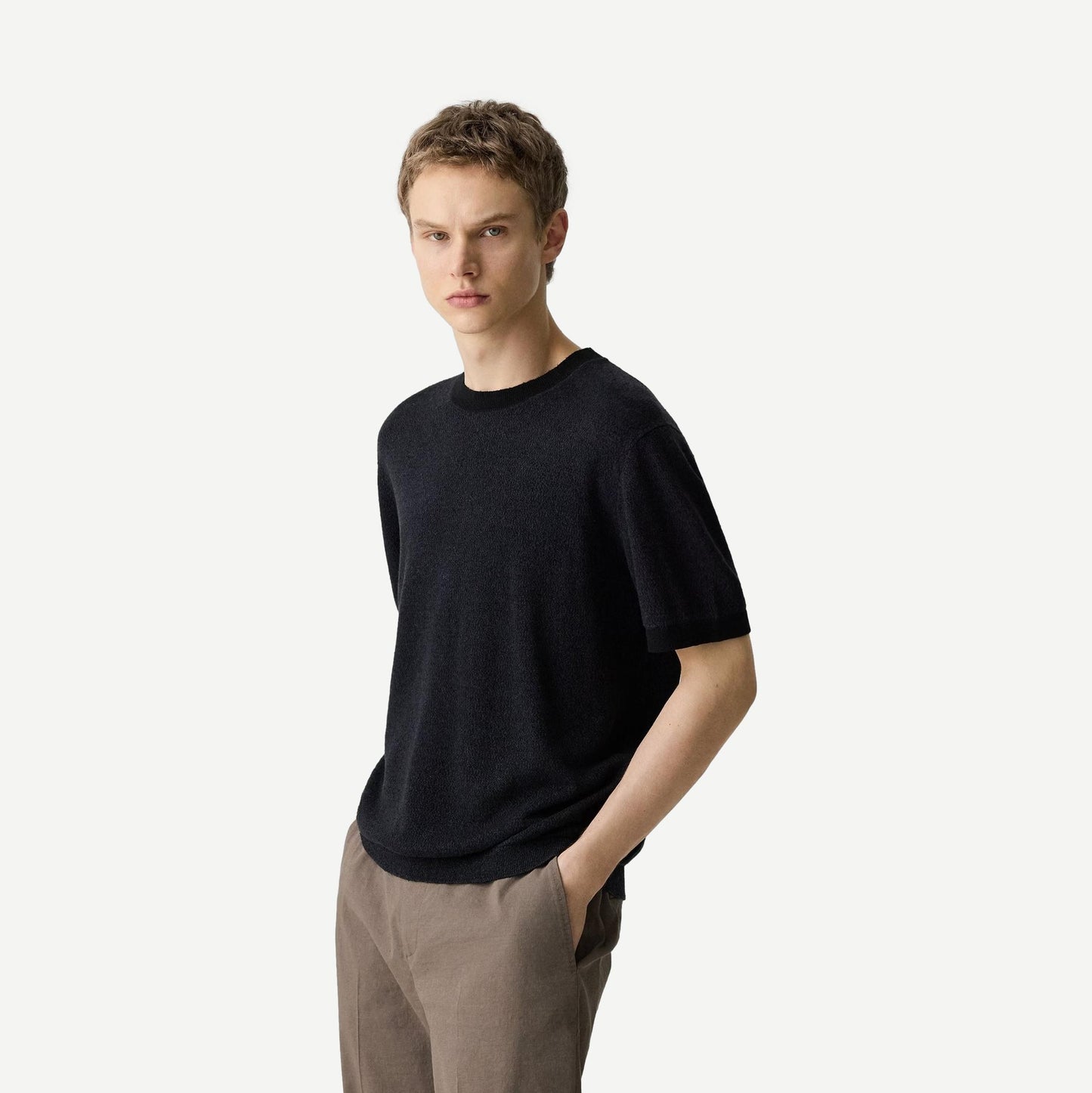 Crewneck Tee Silk Linen - Black - Galvanic.co