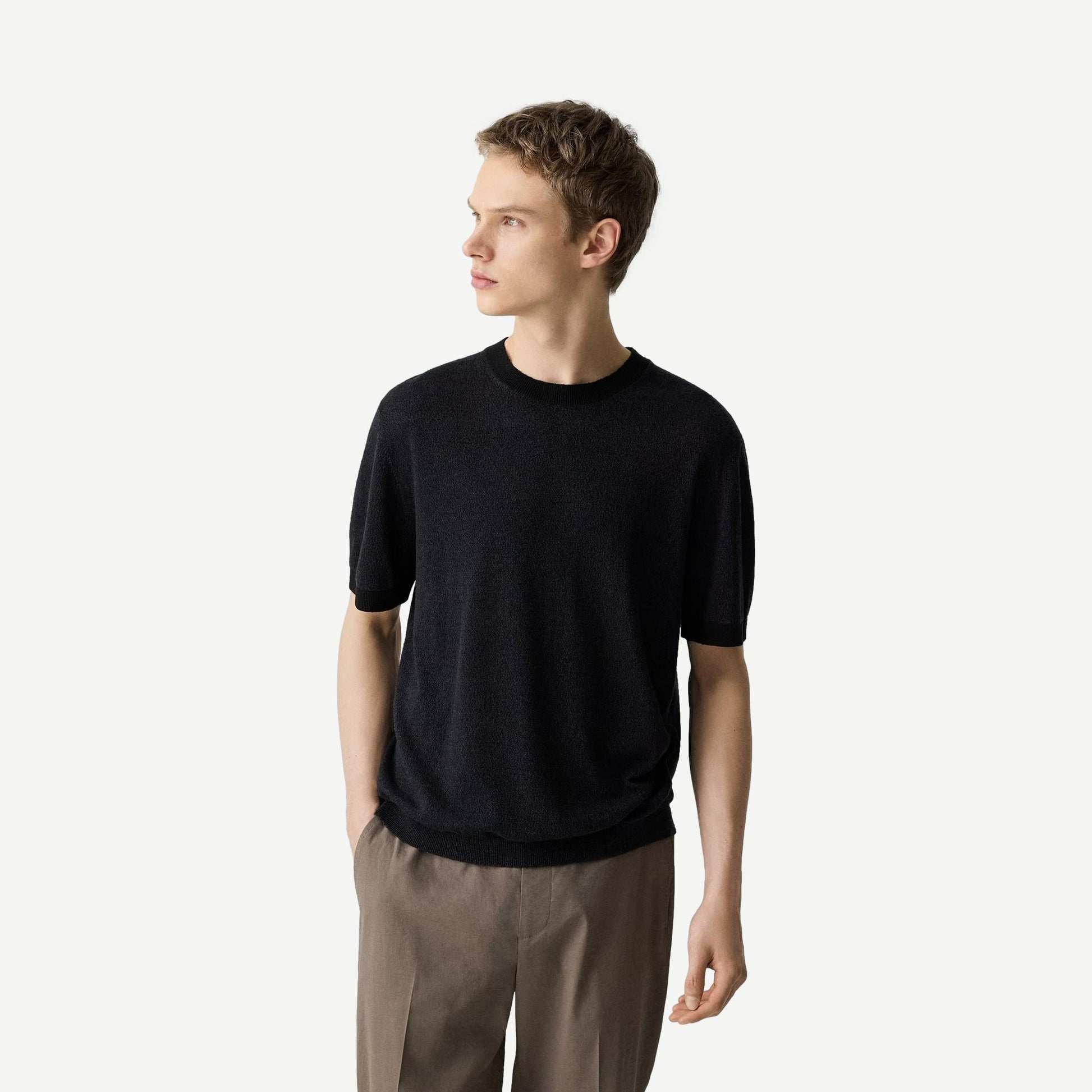Crewneck Tee Silk Linen - Black - Galvanic.co