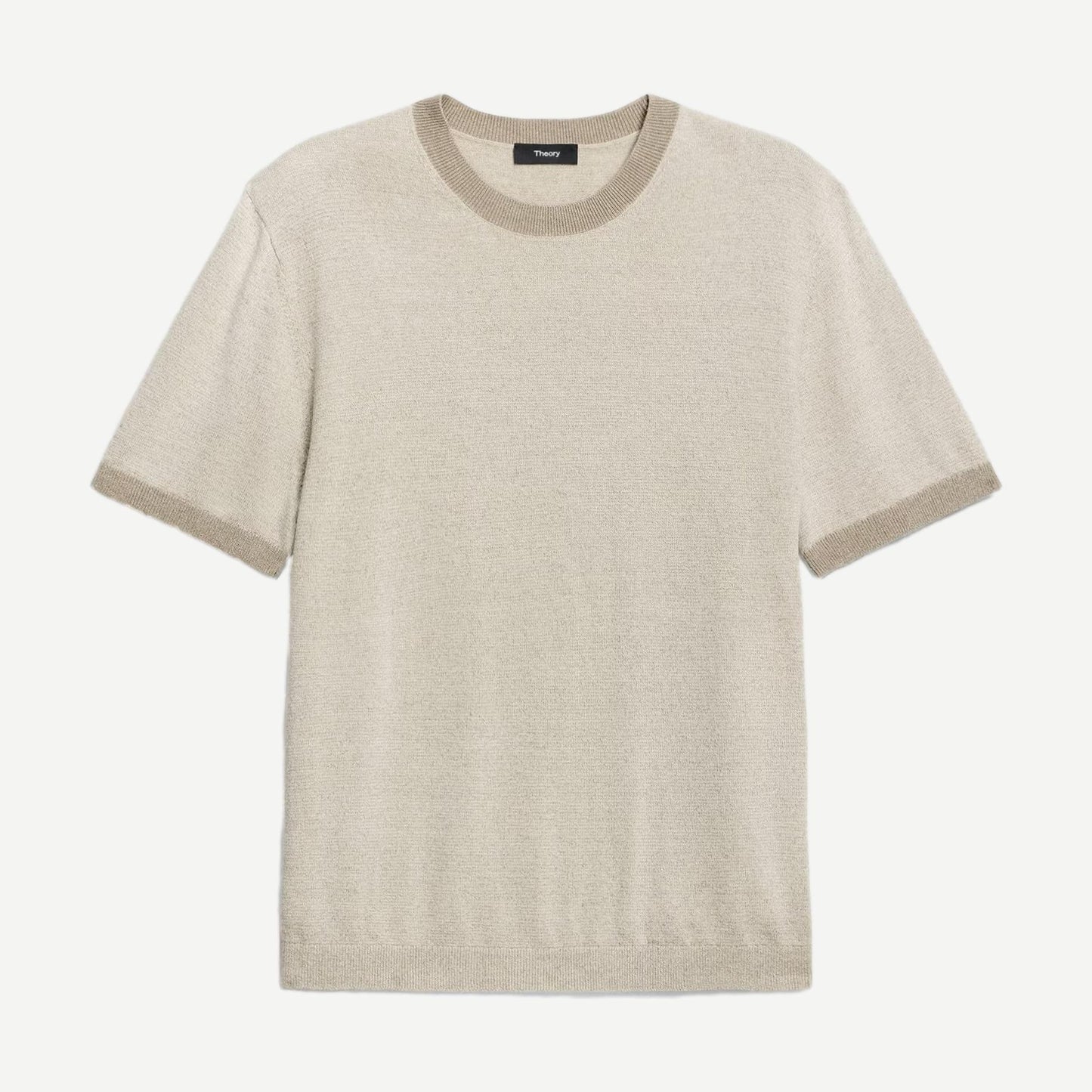 Silver Cloud crewneck silk linen T-shirt by Theory, showing a close-up of the soft, textured fabric and relaxed fit.