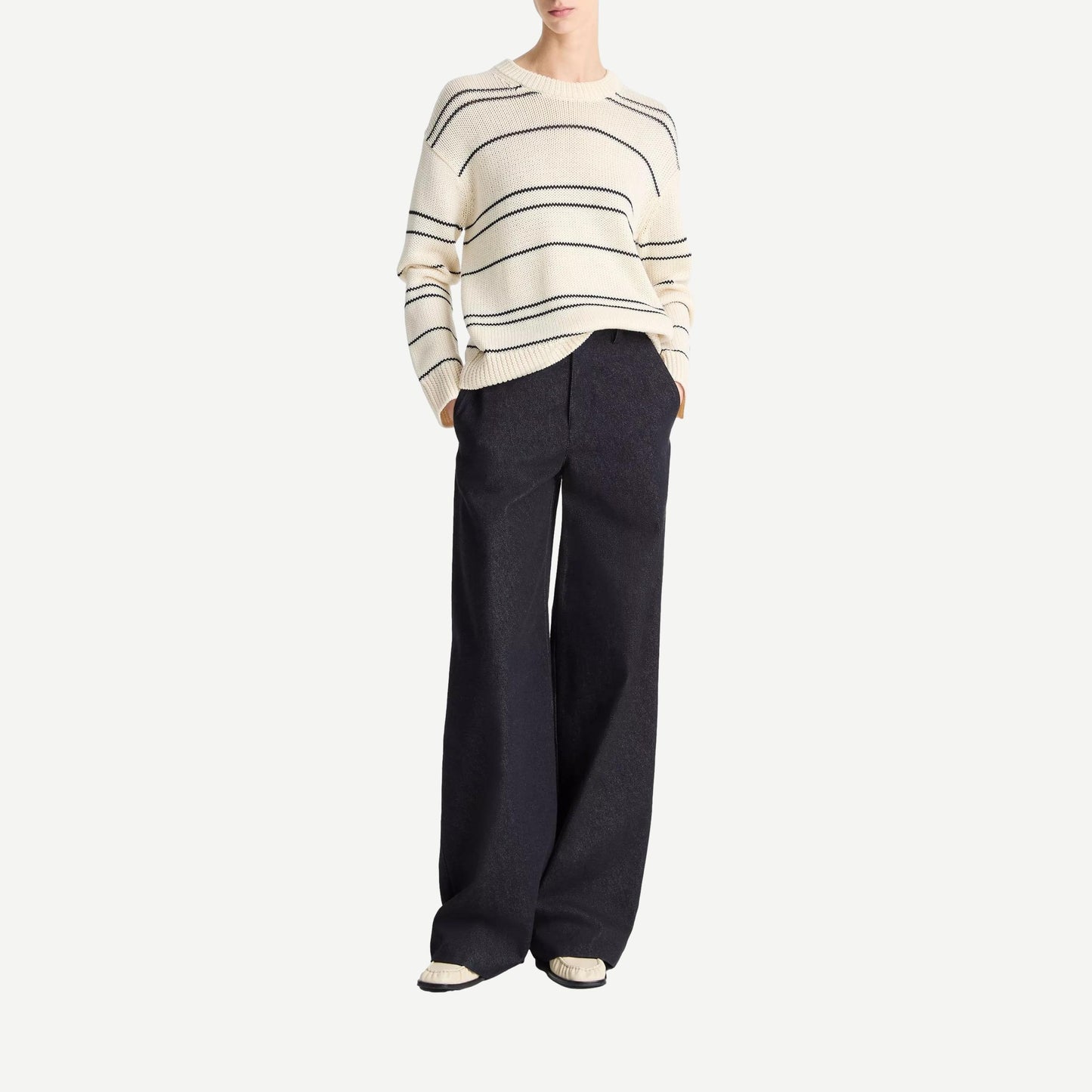 Variegated Stripe Crew - Oat Shell/Navy - Galvanic.co