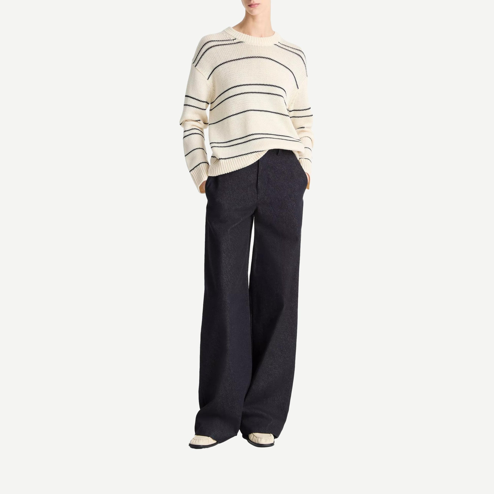 Variegated Stripe Crew - Oat Shell/Navy - Galvanic.co
