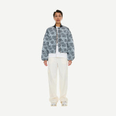 Botanical Jacquard Short Bomber Jacket - Illusion Blue - Galvanic.co