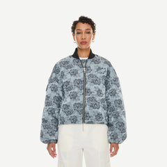 Botanical Jacquard Short Bomber Jacket - Illusion Blue - Galvanic.co