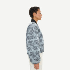 Botanical Jacquard Short Bomber Jacket - Illusion Blue - Galvanic.co