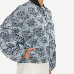 Botanical Jacquard Short Bomber Jacket - Illusion Blue - Galvanic.co