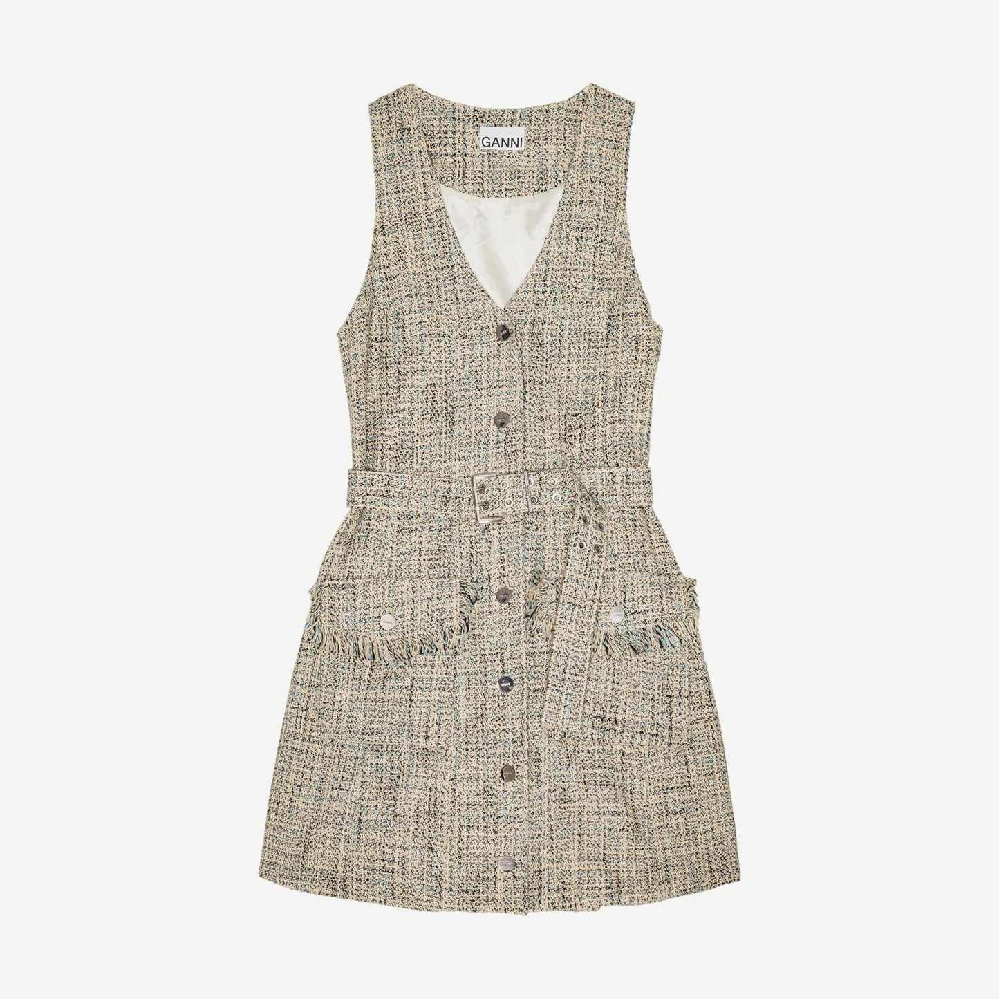 Summer Tweed Belt Mini Dress - Alaskan Blue - Galvanic.co