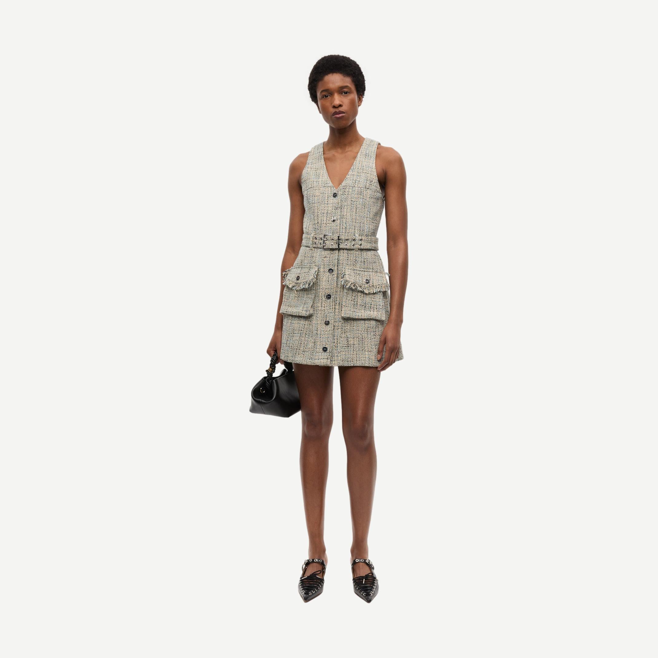 GANNI ♥ Summer Tweed Belt Mini Dress/追跡付 Summer Tweed Belt Mini Dress - Alaskan Blue – Galvanic.co