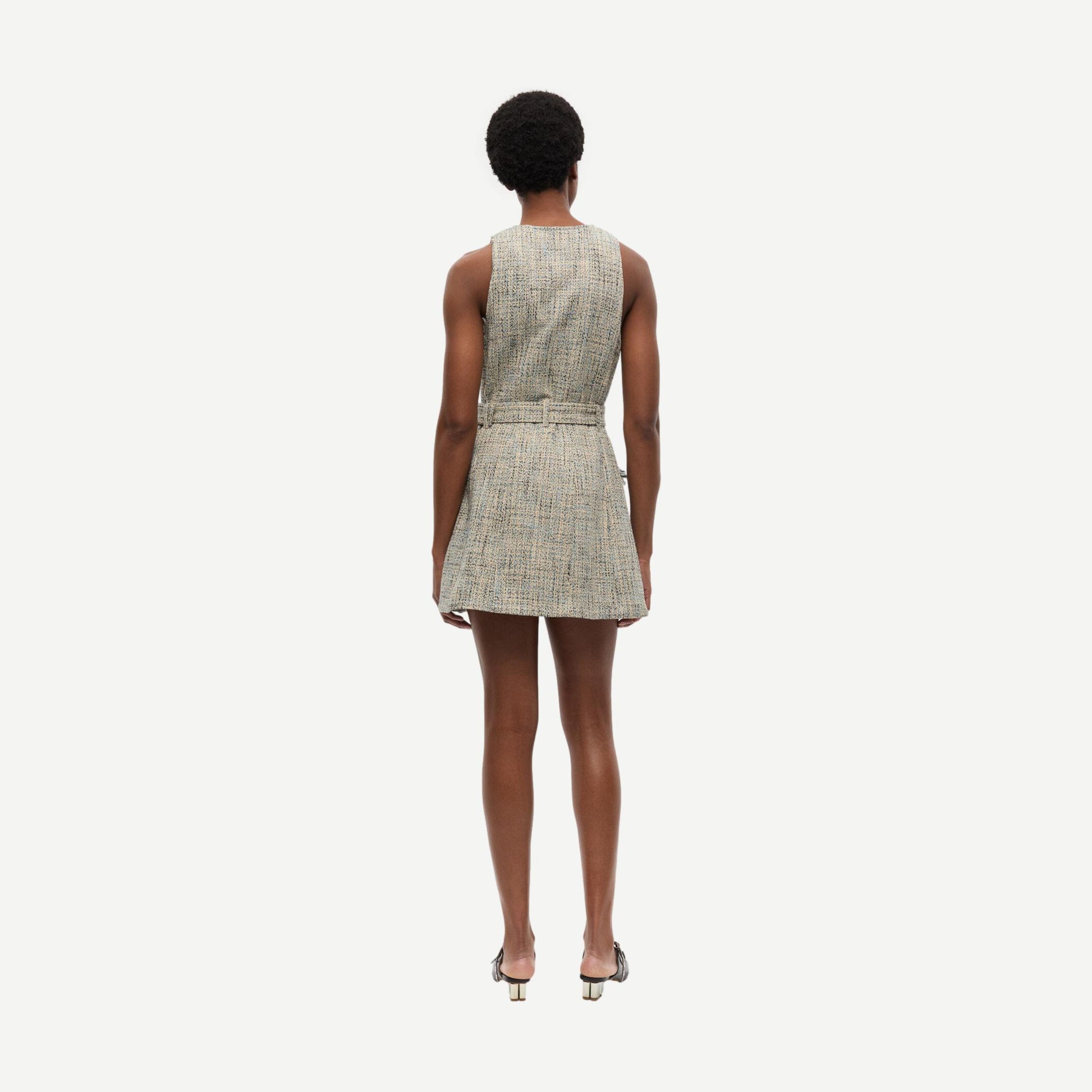 Summer Tweed Belt Mini Dress - Alaskan Blue - Galvanic.co