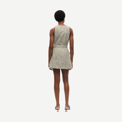 Summer Tweed Belt Mini Dress - Alaskan Blue - Galvanic.co