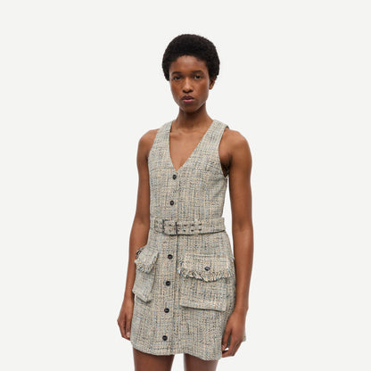 Summer Tweed Belt Mini Dress - Alaskan Blue - Galvanic.co