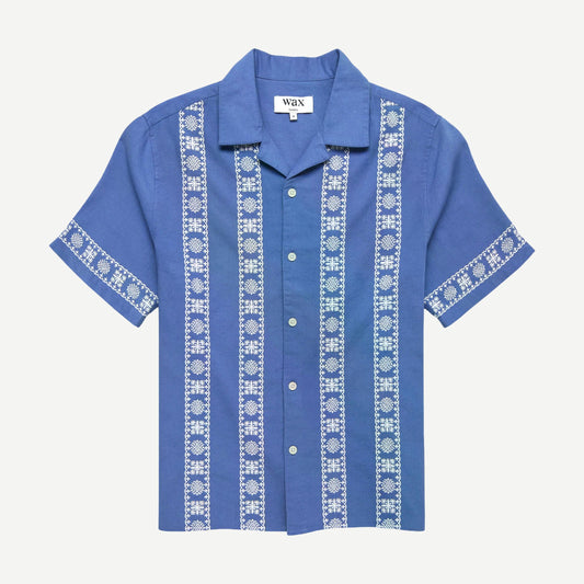 Didcot SS Shirt Placement Border - Blue/Ecru - Galvanic.co
