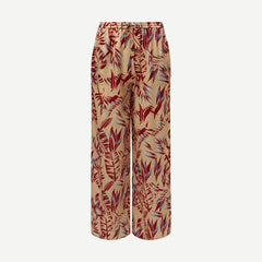 Silk Wide Leg Drawstring Pant - Tan Multi - Galvanic.co