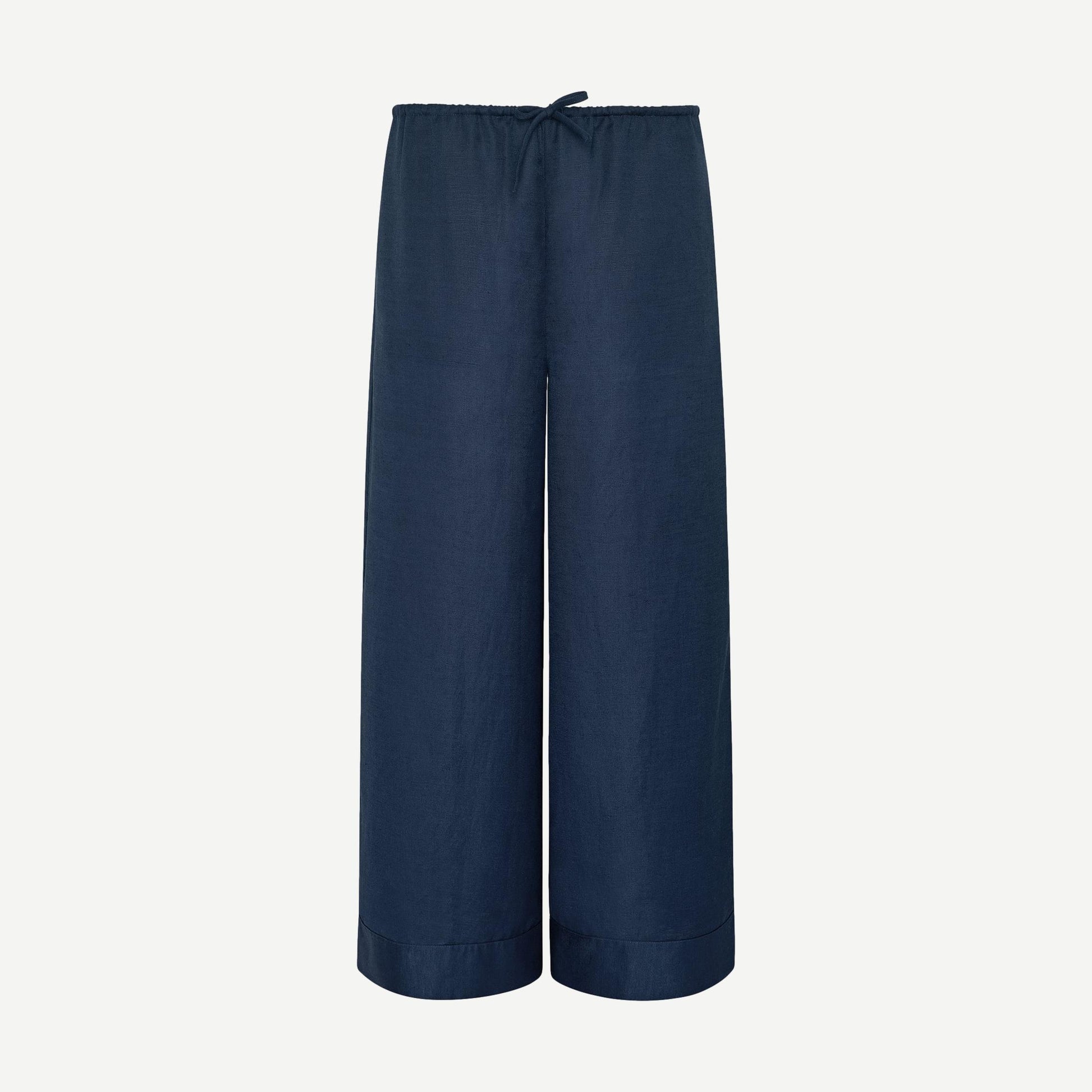 Air Linen Wide Leg Drawstring Pant - Noir Navy - Galvanic.co