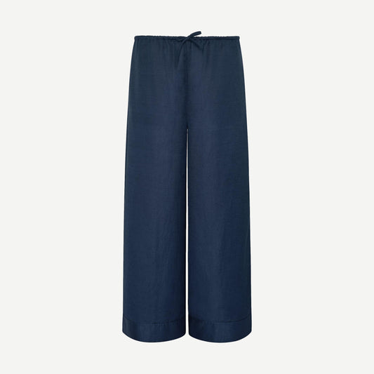 Onia Air Linen wide-leg drawstring pants in noir navy, featuring a relaxed fit and lightweight linen fabric.
