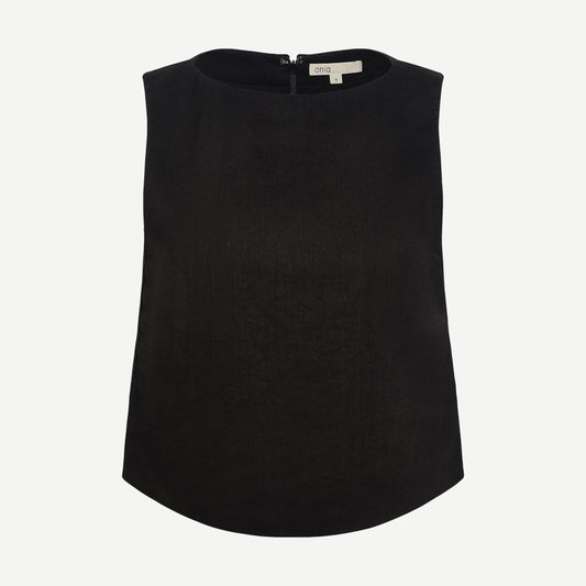 Black boatneck shell top tank by Onia, featuring a sleek design with a fitted silhouette and minimalist style.