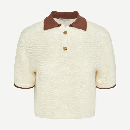 Cropped Knit Polo - Egret/Brown - Galvanic.co