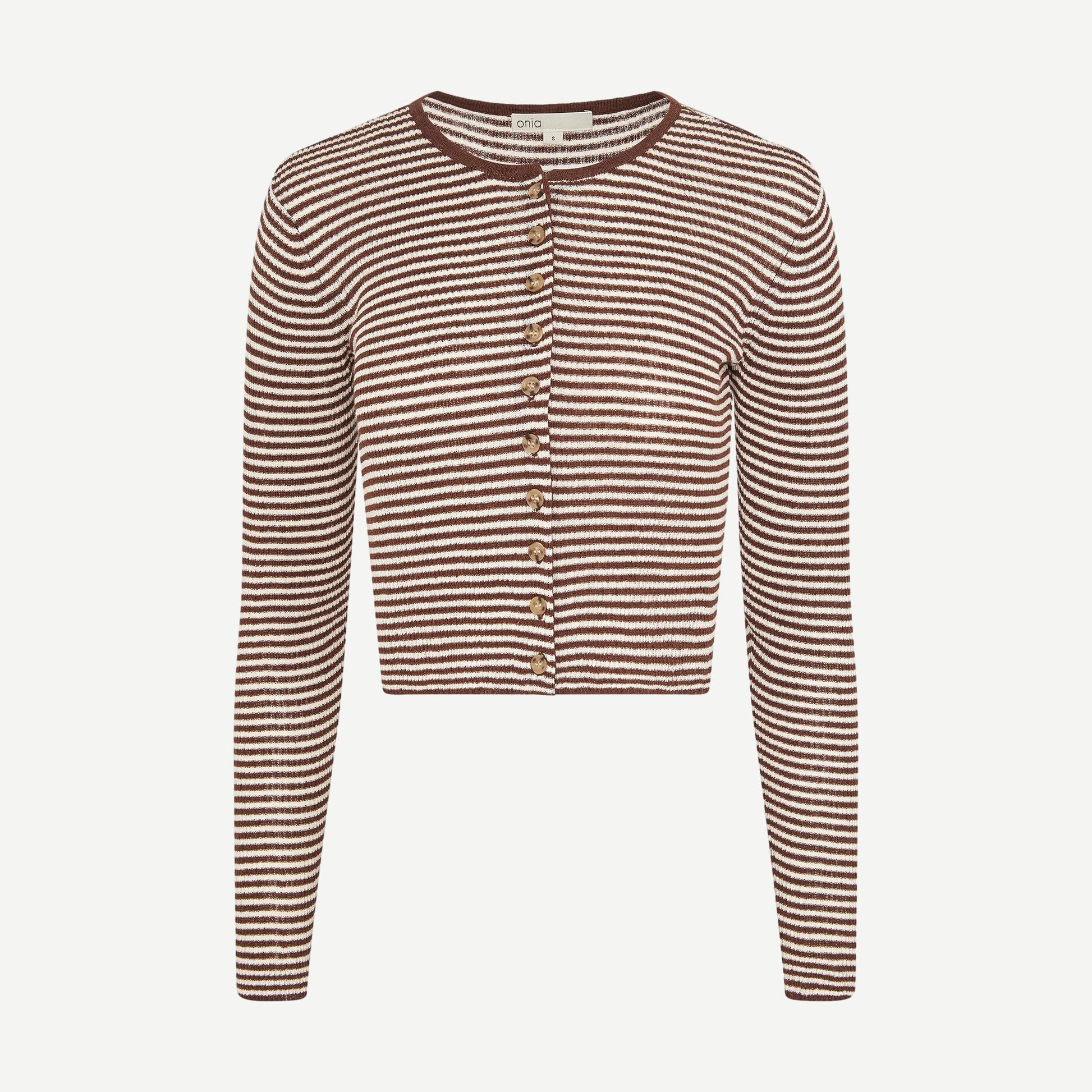 Linen Rib Cardigan - Brown/Egret - Galvanic.co