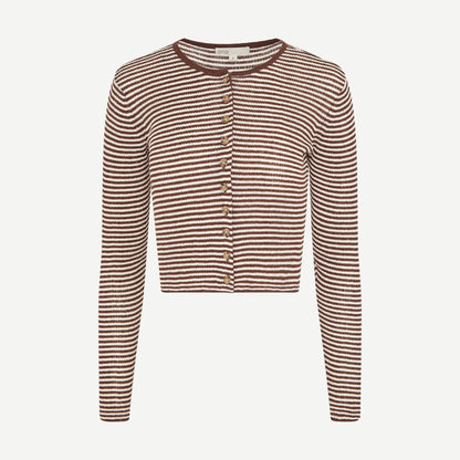 Linen Rib Cardigan - Brown/Egret - Galvanic.co